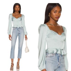 ASTR the label blue long sleeve hook & eye front peplum top